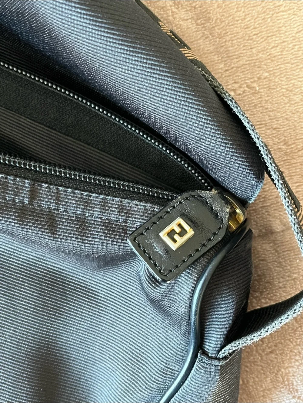 Fendi Black Canvas Messenger Bag with Logo Strap
